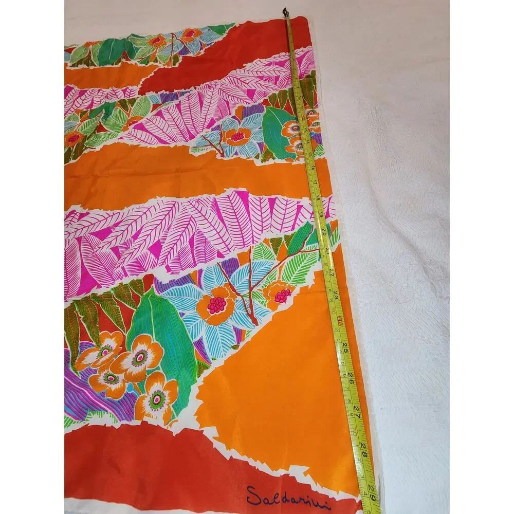Saldarini Italy Silk Square Scarf Tropical Floral Orange Rust Magenta 30in